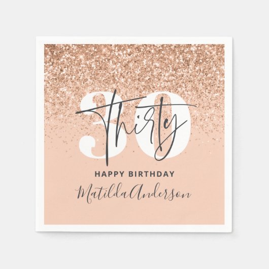 Girly Glitzer funkelt modernes 30. Party Serviette (Vorderseite)