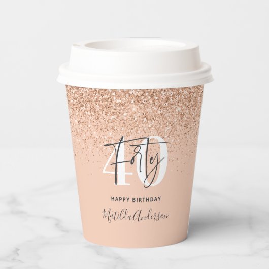 Girly Glitzer funkelt modernes 40. Party Pappbecher (Rückseite)