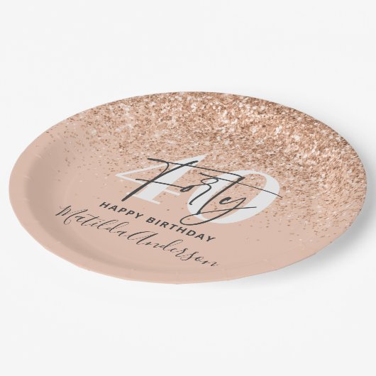Girly Glitzer funkelt modernes 40. Party Pappteller (Schrägansicht)