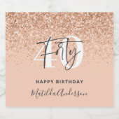 Girly Glitzer funkelt modernes 40. Party Schaumweinetikett (Einzelnes Label)