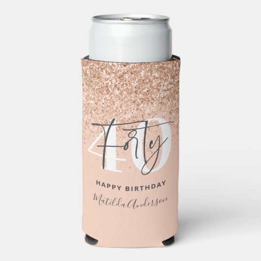 Girly Glitzer funkelt modernes 40. Party Selters Dosenkühler (Seltzer Vorderseite)