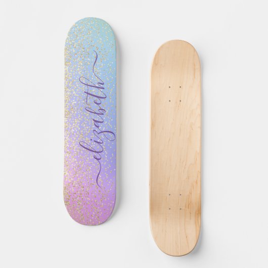 Girly Glitzer Gold Confetti Personalisiert Rainbow Skateboard (Vorderseite)