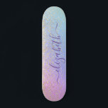 Girly Glitzer Gold Confetti Personalisiert Rainbow Skateboard<br><div class="desc">Personalisierte Girly Skateboard mit funkelnd Imitaten Gold Glitzer Confetti vor einem eintönigen pastellrosa,  lila,  blau und grün Hintergrund. Fügen Sie Ihren Vornamen in einem stilvollen lila Skript mit Swashes hinzu.</div>