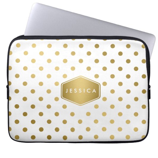 Girly Glitzer-Goldpolka-Punkt-Muster-Monogramm Laptopschutzhülle (Vorderseite)