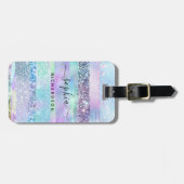 Girly Glitzer Imitats Holographic | Rosa Blau Lila Gepäckanhänger (Vorderseite horizontal)