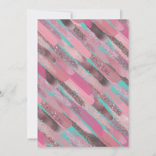 Girly Glitzer Paint Brushstroke Pink Aquamarin Swe Einladung (Rückseite)