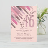 Girly Glitzer Paint Brushstrokes Pink Sweet 16 Einladung (Stehend Vorderseite)