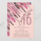 Girly Glitzer Paint Brushstrokes Pink Sweet 16 Einladung (Vorne/Hinten)