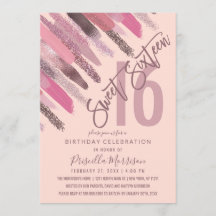 Girly Glitzer Paint Brushstrokes Pink Sweet 16