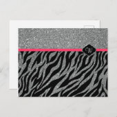 Girly Glitzer Silver Pink Zebra Fügen Sie Ihre ers Postkarte (Vorne/Hinten)