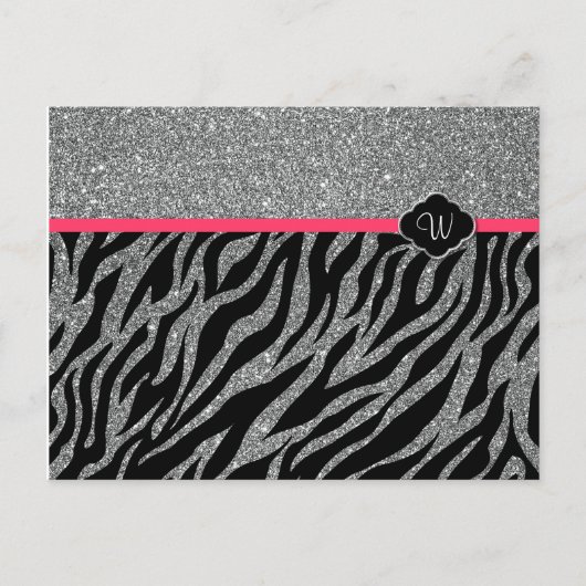 Girly Glitzer Silver Pink Zebra Fügen Sie Ihre ers Postkarte (Vorderseite)