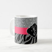 Girly Glitzer Silver Pink Zebra Ihre Initialen hin Kaffeetasse (Vorderseite Links)