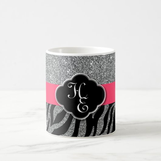 Girly Glitzer Silver Pink Zebra Ihre Initialen hin Kaffeetasse (Mittel)