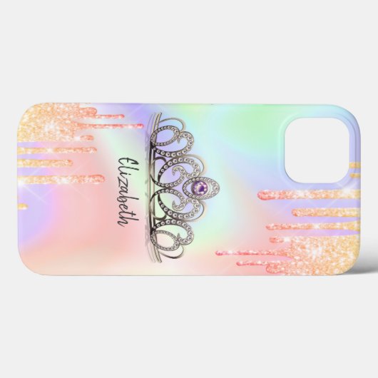 Girly Glitzer Tropfens Ombre Tiara Holographic Case-Mate iPhone Hülle (Rückseite (Horizontal))
