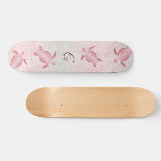 Girly Glitzer Turtles Monogram Coastal Skateboard (Horizontal)