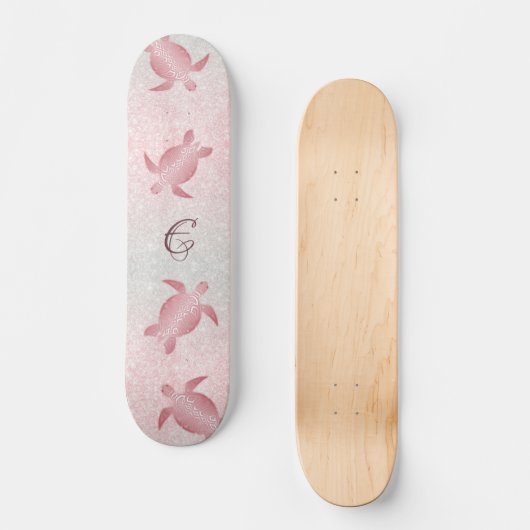 Girly Glitzer Turtles Monogram Coastal Skateboard (Vorderseite)