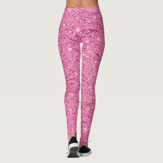 Girly Glitzy Pink Glitzer Zebra Leggings (Rückseite)