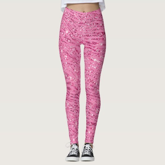 Girly Glitzy Pink Glitzer Zebra Leggings (Vorderseite)