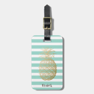 Girly Gold Ananas Minze Weiße Streifen Gepäckanhänger