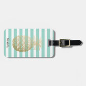 Girly Gold Ananas Minze White Streifen Gepäckanhänger (Vorderseite horizontal)