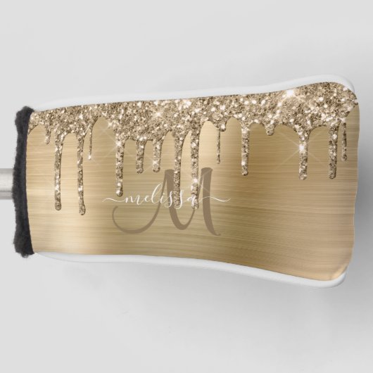Girly Gold Brushed Metal Dripping Glitzer Name Golf Headcover (Vorderseite)
