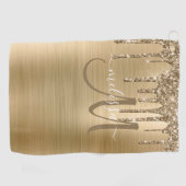 Girly Gold Brushed Metal Dripping Glitzer Name Golfhandtuch (Horizontal)