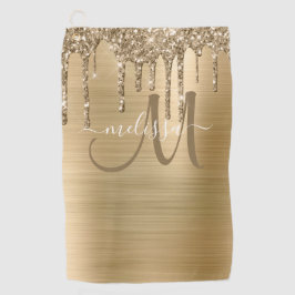 Girly Gold Brushed Metal Dripping Glitzer Name Golfhandtuch
