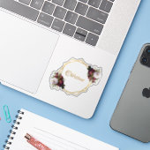Girly Gold Burgundy Peonies Name Floral Geometric Aufkleber (Laptop mit iPhone)