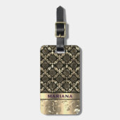 Girly Gold Damasks & Metallic Wirbel Gepäckanhänger (Vorderseite vertikal)