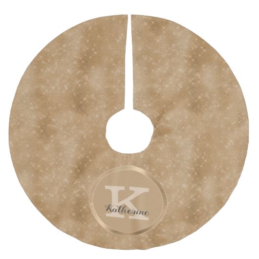 Girly Gold Diamond Sparkle Glam Chic Monogram Name Polyester Weihnachtsbaumdecke (Vorderseite)