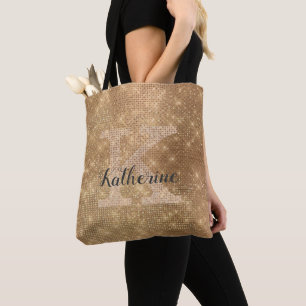 Girly Gold Diamond Sparkle Glam Chic Monogram Name Tasche