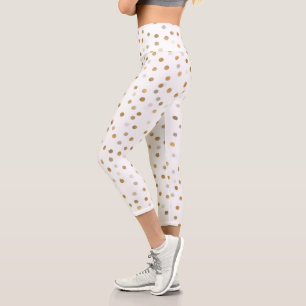 Girly Gold Dots Confetti Weißes Design Capri Leggings