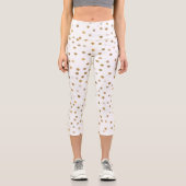 Girly Gold Dots Confetti Weißes Design Capri Leggings (Vorderseite)