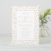 Girly Gold Dots Confetti White Design Einladung (Stehend Vorderseite)