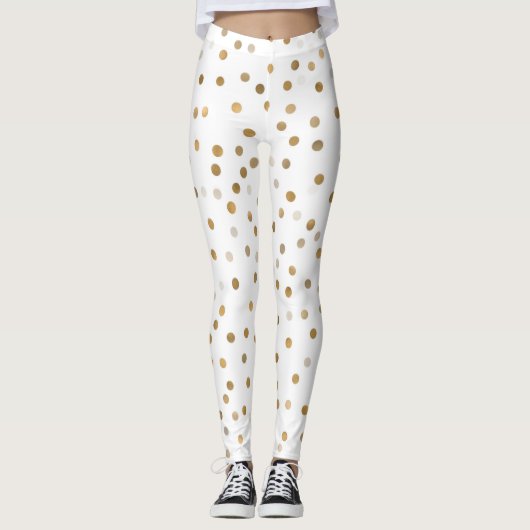 Girly Gold Dots Confetti White Design Leggings (Vorderseite)