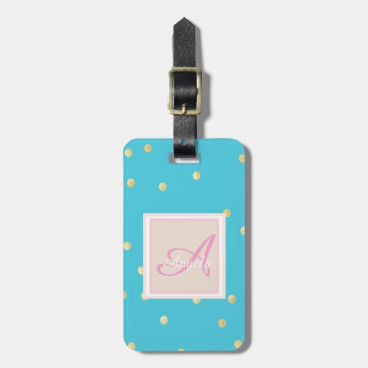 Girly Gold Dots Monogram Personalisiert Gepäckanhänger (Vorderseite vertikal)