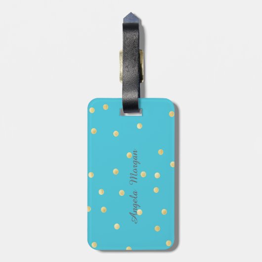 Girly Gold Dots Monogram Personalisiert Gepäckanhänger (Rückseite vertikal)