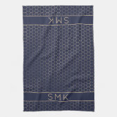 Girly Gold Foil Navy Blue Geometric Monogram Geschirrtuch (Vertikal)