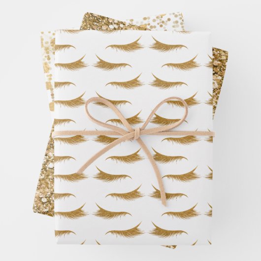 Girly Gold Glam Glitzer Eyelashes Geschenkpapier Set (Beispiel)