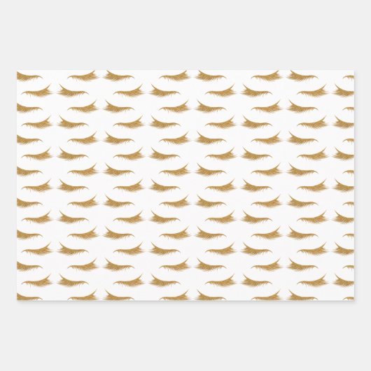 Girly Gold Glam Glitzer Eyelashes Geschenkpapier Set (Vorderseite)