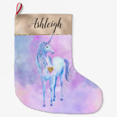 Girly Gold Glam Lila Unicorn Großer Weihnachtsstrumpf (Vorderseite)