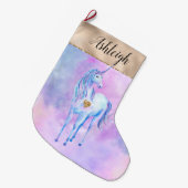 Girly Gold Glam Lila Unicorn Großer Weihnachtsstrumpf (Vorderansicht (hängend))