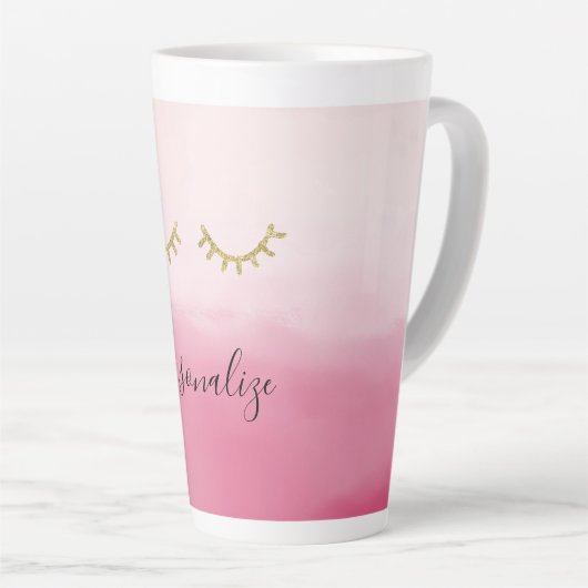 Girly Gold Glitz Eyelashes Pink Ombre Milchtasse (Rechte Ecke)