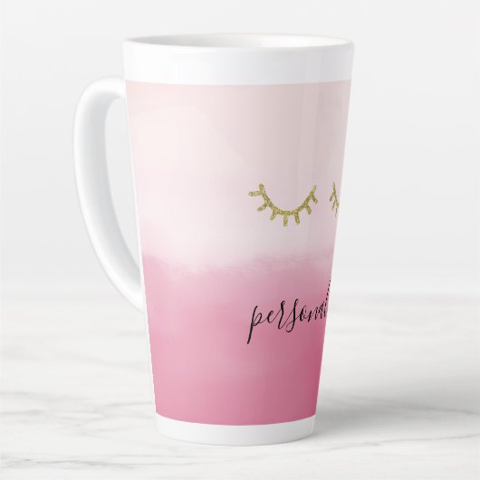 Girly Gold Glitz Eyelashes Pink Ombre Milchtasse (Linke Ecke)