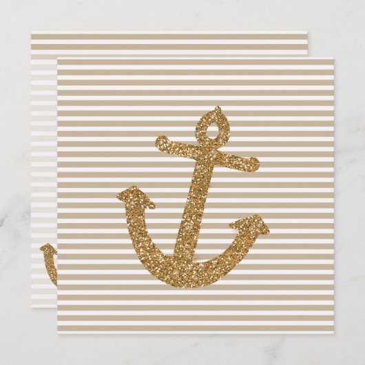 Girly Gold Glitzer Anchor Einladung (Vorne/Hinten)