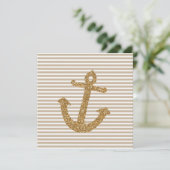 Girly Gold Glitzer Anchor Einladung (Stehend Vorderseite)