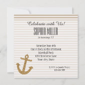 Girly Gold Glitzer Anchor Einladung (Rückseite)