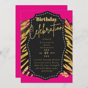 Girly Gold Glitzer Animal Print Birthday JEDES Alt Einladung