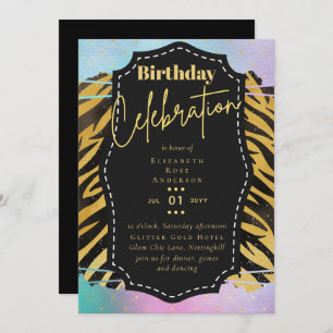 Girly Gold Glitzer Animal Print Birthday JEDES Alt Einladung