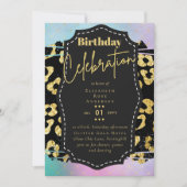 Girly Gold Glitzer Animal Print Birthday JEDES Alt Einladung (Vorderseite)